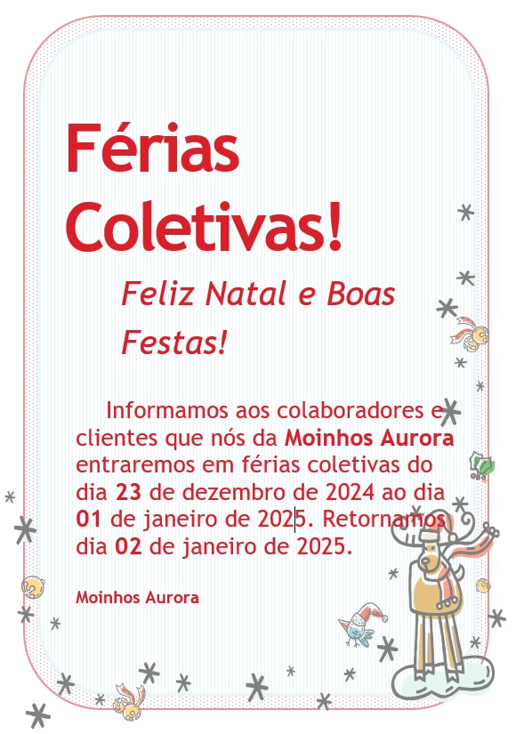 Aviso de recesso 2024 23 de dezembro a 01 de janeiro.